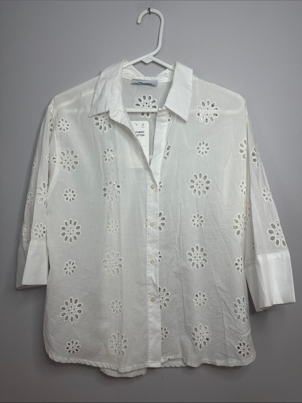LCW Vision White Eyelet Button-Up Blouse size S NWT
